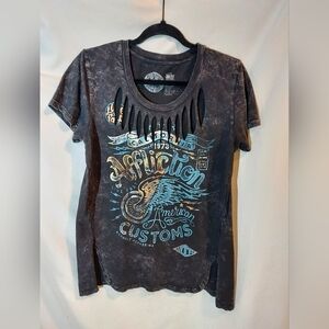 Affliction American Customs "No Luck" Grunge Cotton Distessed Y2K T-Shirt